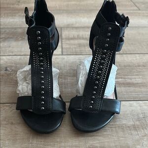 Coach and Four Black Heeled Sandals with Ankle Strap